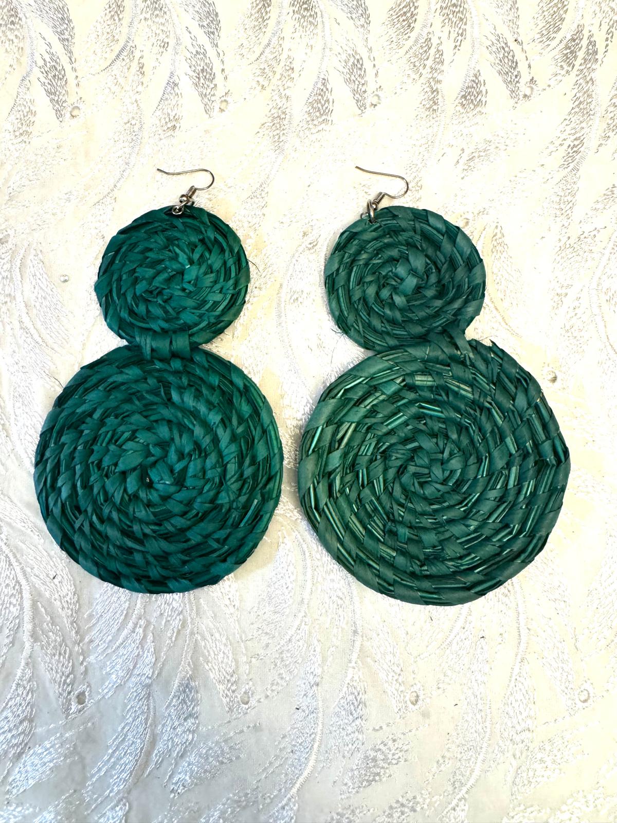 Womens raffia earrings Green