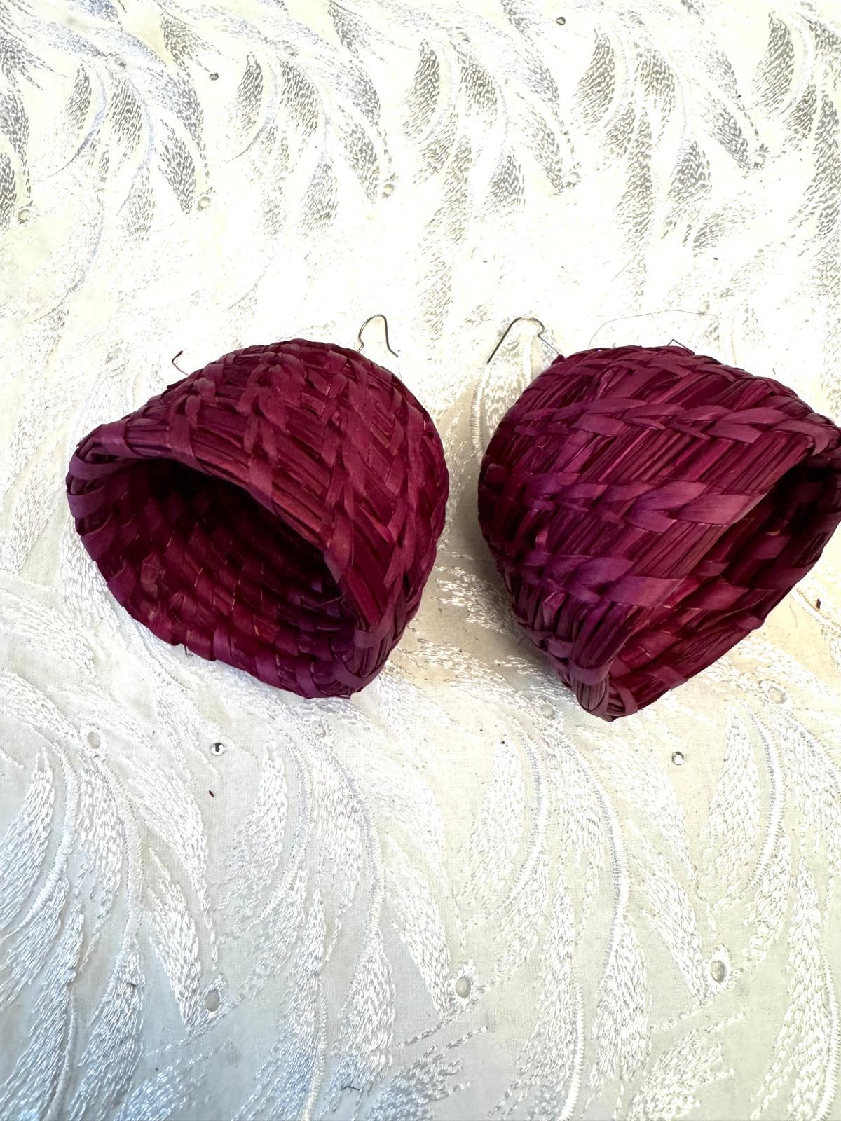 Womens raffia earrings red